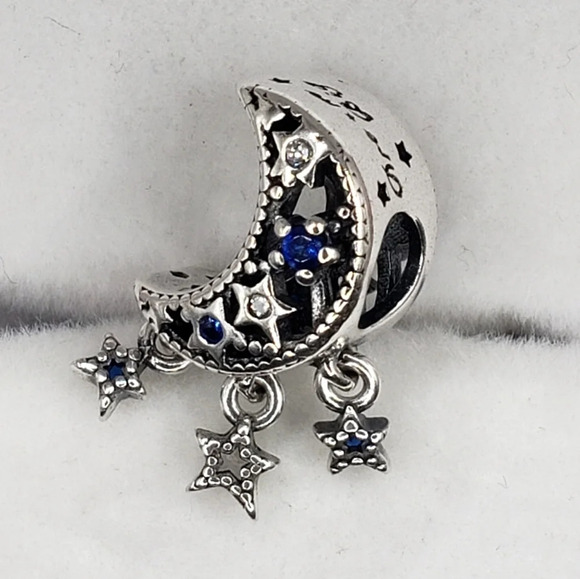 Crescent Moon and Stars Dangle Bracelet Charm Sterling Silver 925 Dream Big - Picture 4 of 6